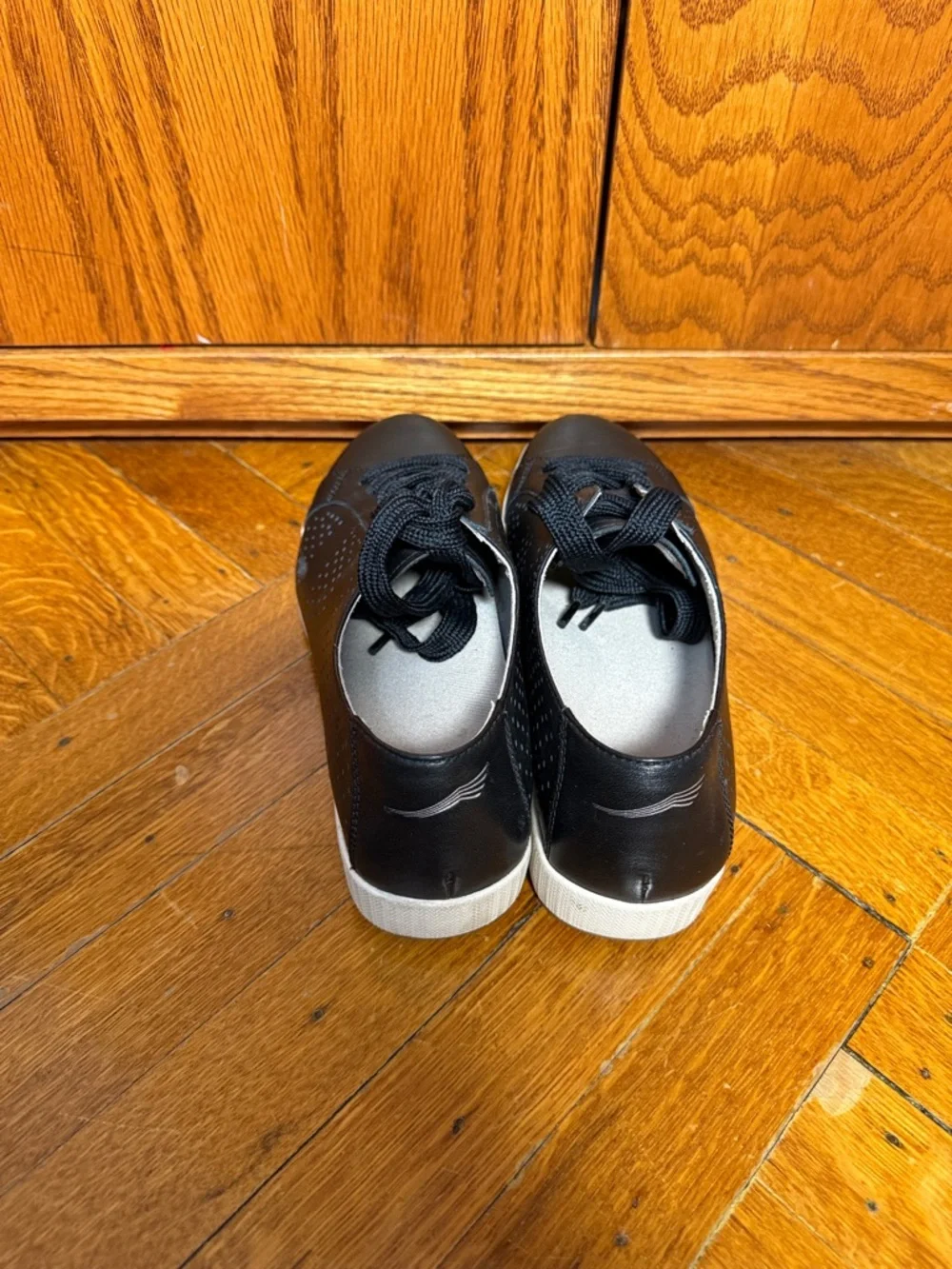Women’s Black Perforated Lace-Up Sneakers with White Sole